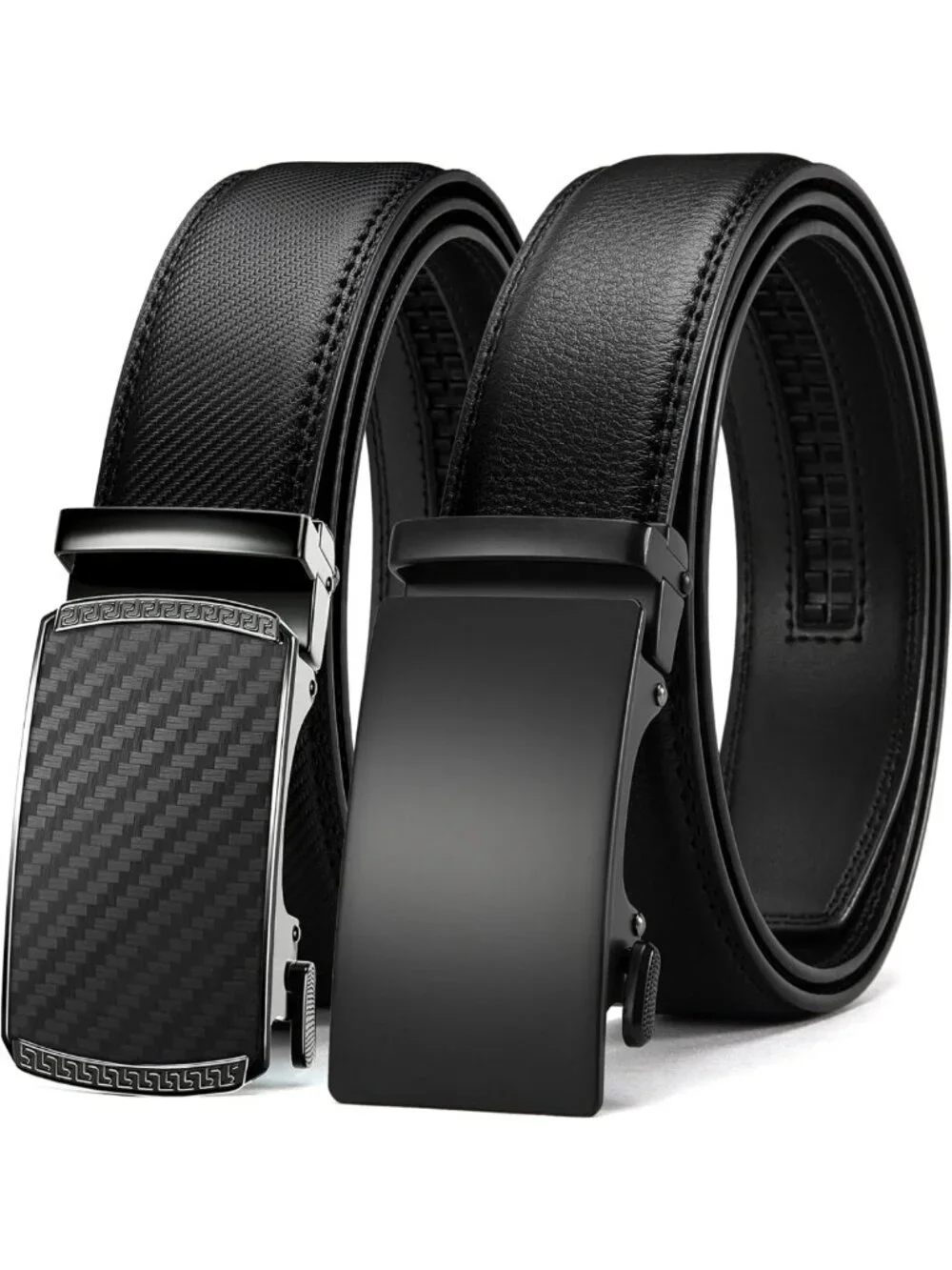 Men's Leather Ratchet Belt 2 Pack - Customizable Fit, Smooth Sliding